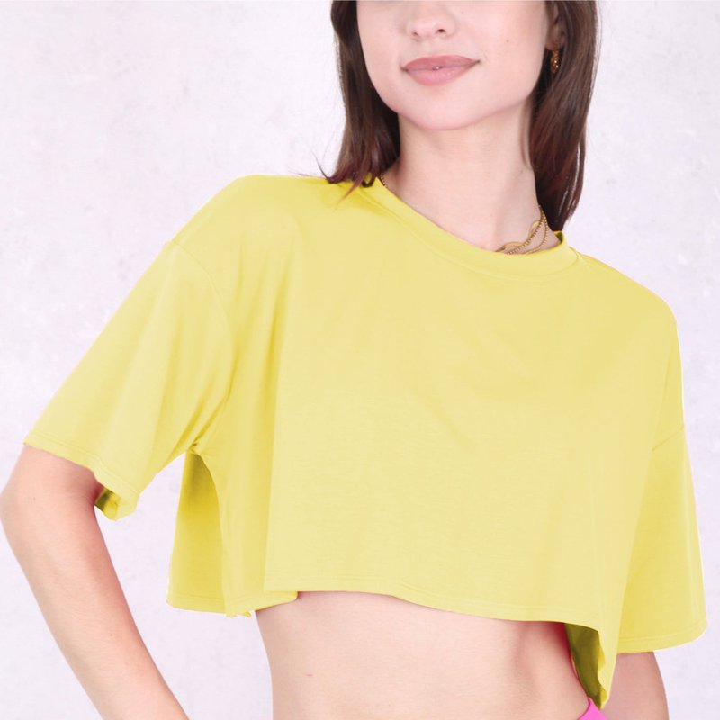 Anna-kaci Crew Neck Oversized Cropped Tee In Yellow