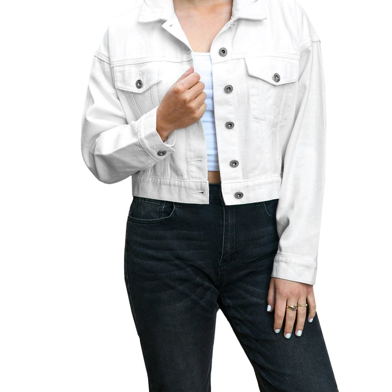 Anna-kaci Cropped Button Down Denim Jean Jacket With Pockets In White