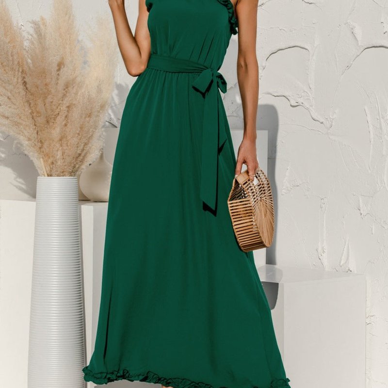 Anna-kaci Date Night One Shoulder Maxi Dress In Green