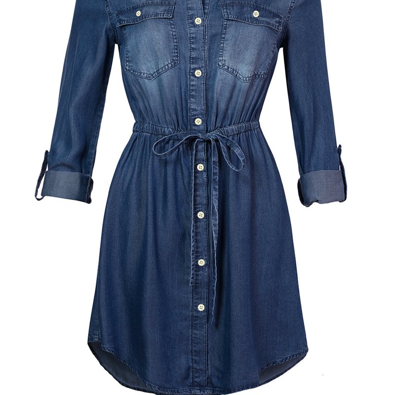 Anna-kaci Denim Long-sleeve Jean Shirt Dress In Blue
