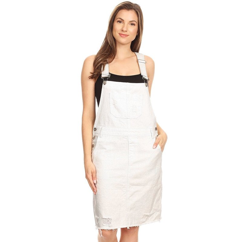 Anna-kaci Distressed Denim Overall Midi Dress In White