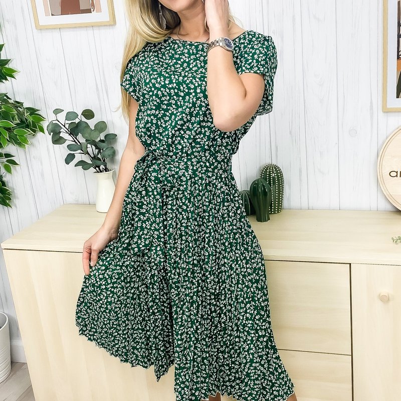 Anna-kaci Ditsy Floral Print Pleated Dress In Green