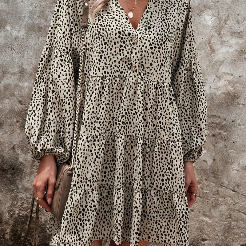 Anna-kaci Drop Shoulder Cheetah Print Dress In Brown