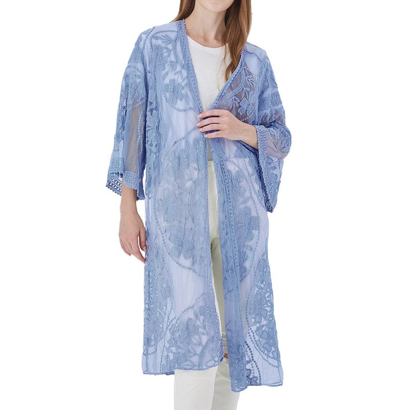 Anna-kaci Embroidered Floral Butterfly Kimono Cardigan In Blue
