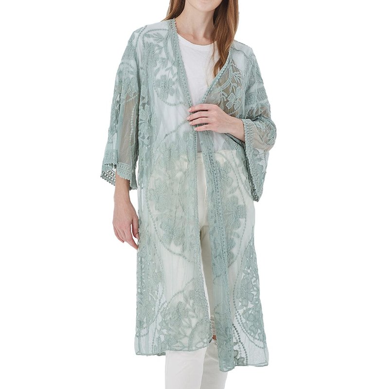 Anna-kaci Embroidered Floral Butterfly Kimono Cardigan In Green