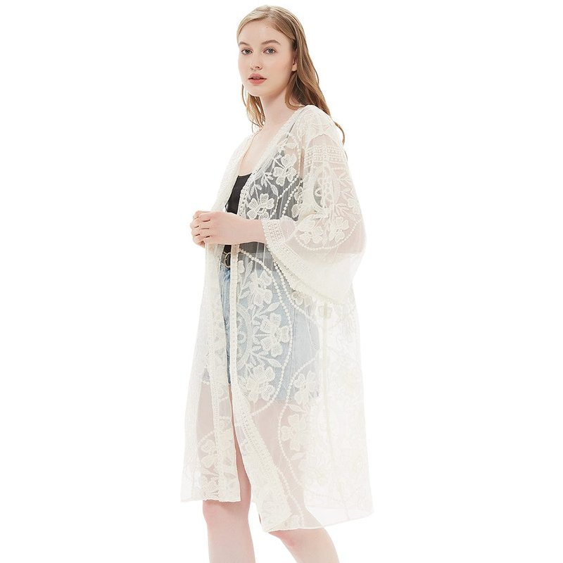 Anna-kaci Embroidered Floral Butterfly Kimono Cardigan In Brown