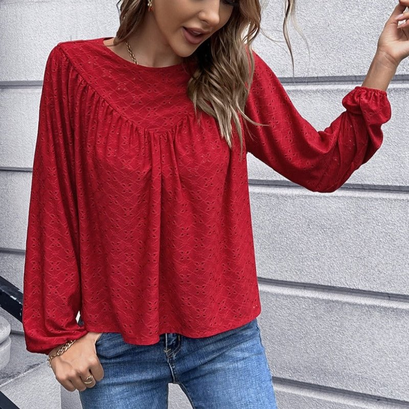 Anna-kaci Eyelet Triangle Detail Blouse In Red