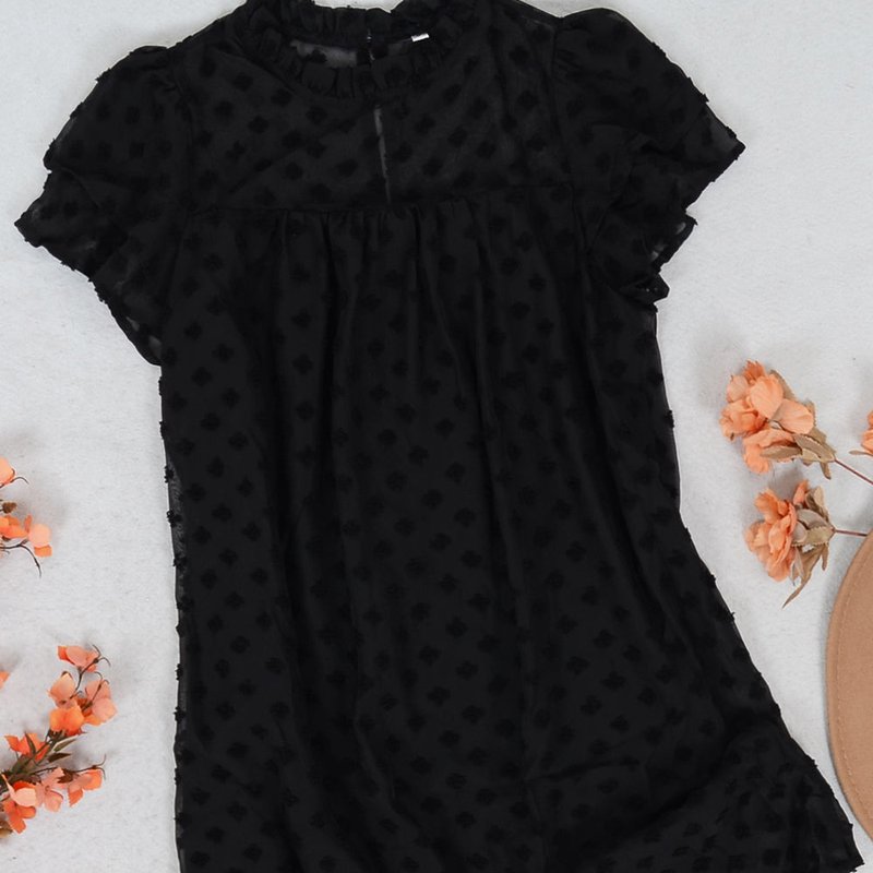Anna-kaci Floral Embroidered Ruffle Neck Dress In Black