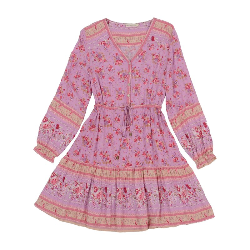 Anna-kaci Floral Print Front Button Down Dress In Pink