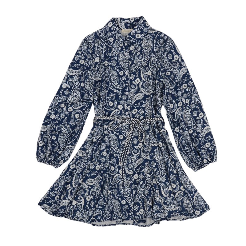 Anna-kaci Floral Print Front Button Down Dress In Blue