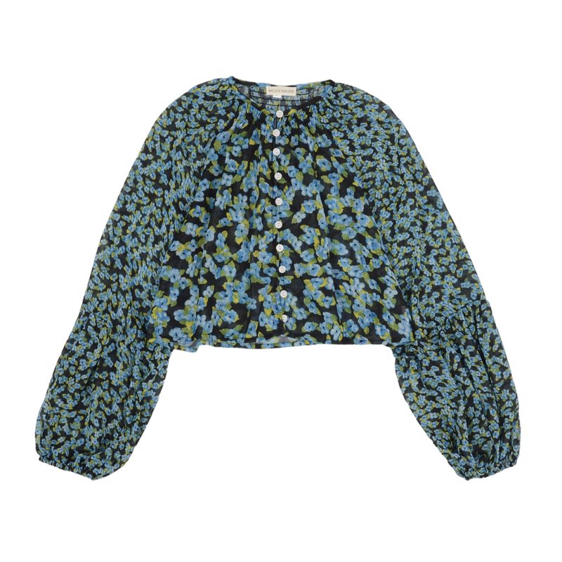 Anna-kaci Floral Print Front Button Top In Green