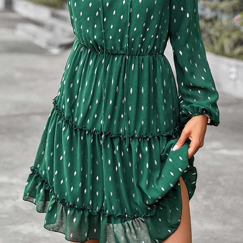 Anna-kaci Geometric Print Tiered Dress In Green
