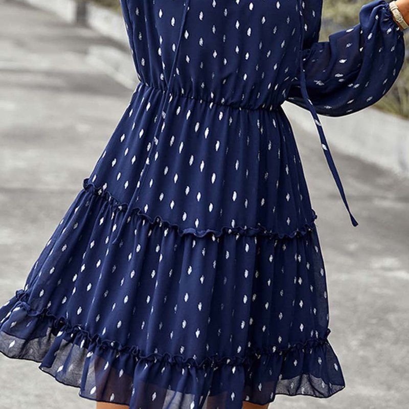 Anna-kaci Geometric Print Tiered Dress In Blue