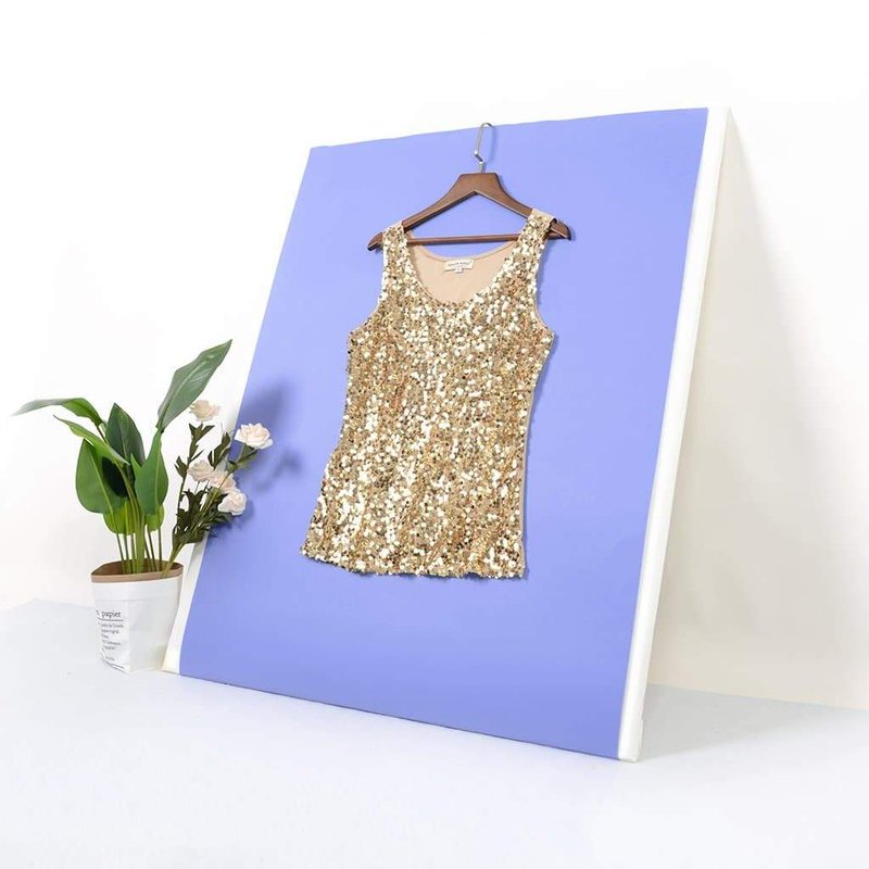 Anna-kaci Glitz & Glam Sequin Party Tank Top In Yellow