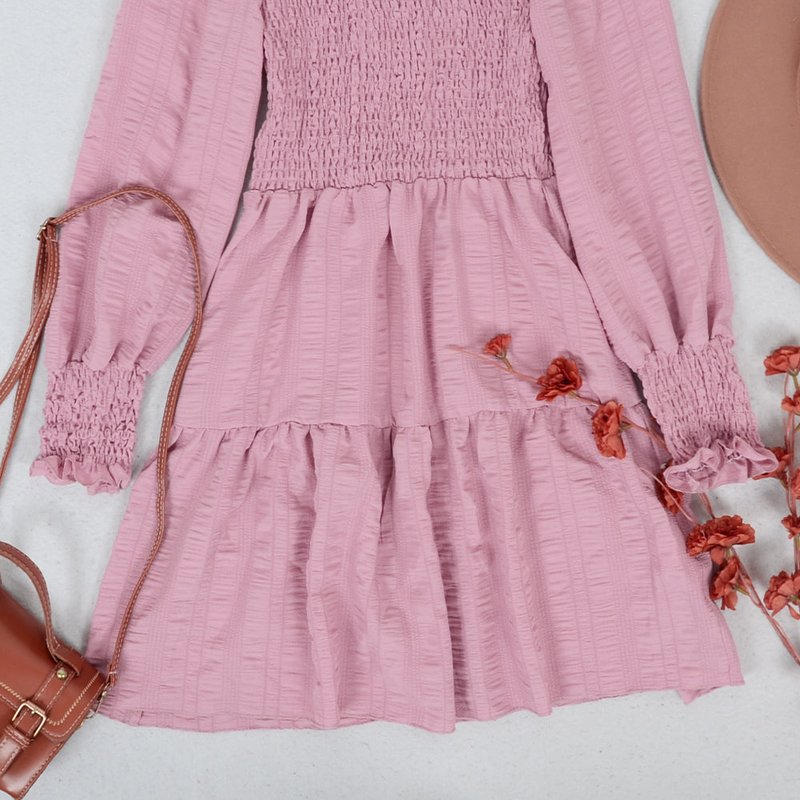 Anna-kaci Jewel Neck Shirred Dress In Pink
