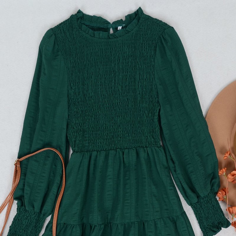 Anna-kaci Jewel Neck Shirred Dress In Green
