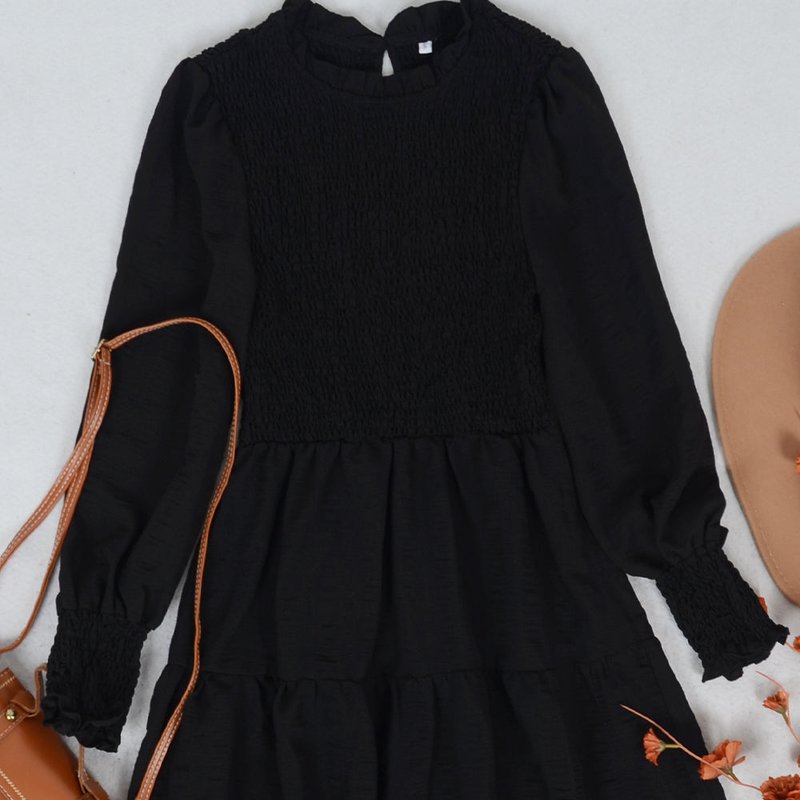 Anna-kaci Jewel Neck Shirred Dress In Black