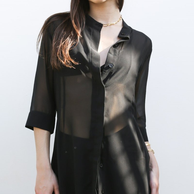 Anna-kaci Junior Womens Black Sheer Chiffon Long Tunic Blouse Dress Shirt