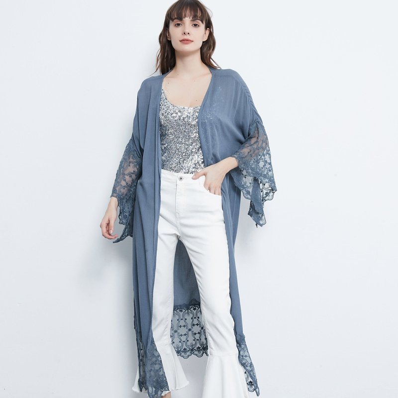Anna-kaci Lace Kimono Cardi In Blue