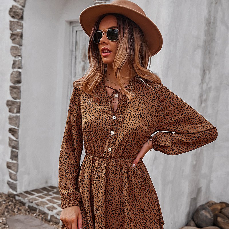 Anna-kaci Layered Skirt Cheetah Print Dress In Brown