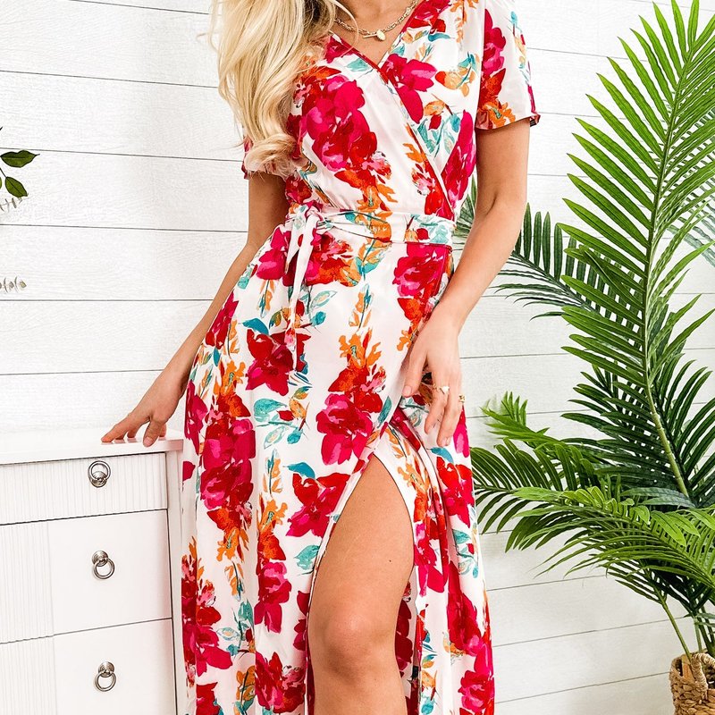 Anna-kaci Lux Wrap Floral Print Dress In Red
