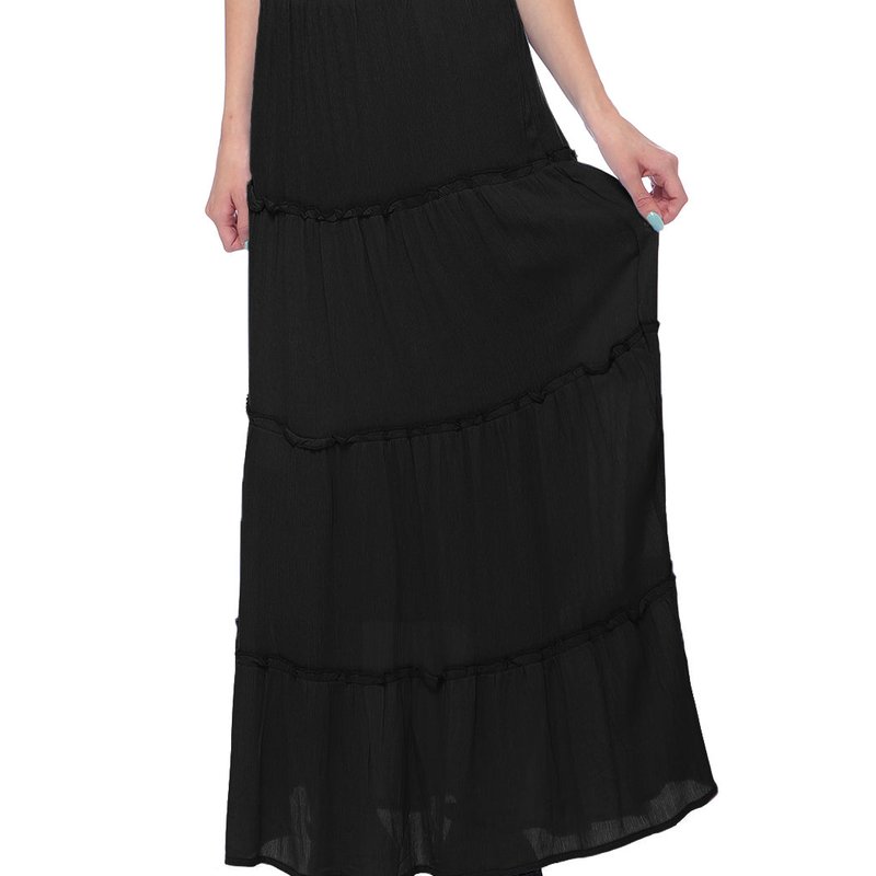 Anna-kaci Maxi Bohemian Layered Skirt In Black