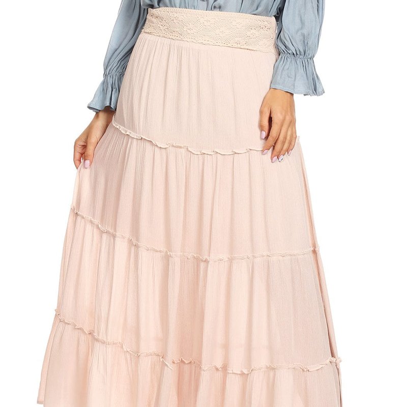 Anna-kaci Maxi Bohemian Layered Skirt In Pink