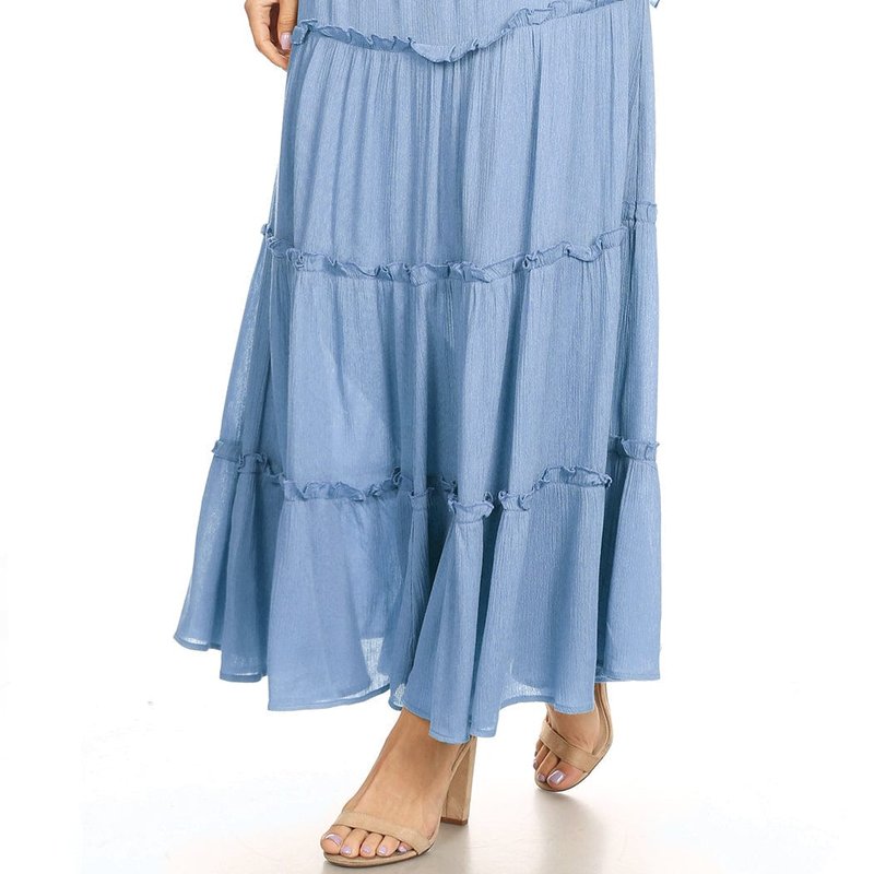 Anna-kaci Maxi Bohemian Layered Skirt In Blue