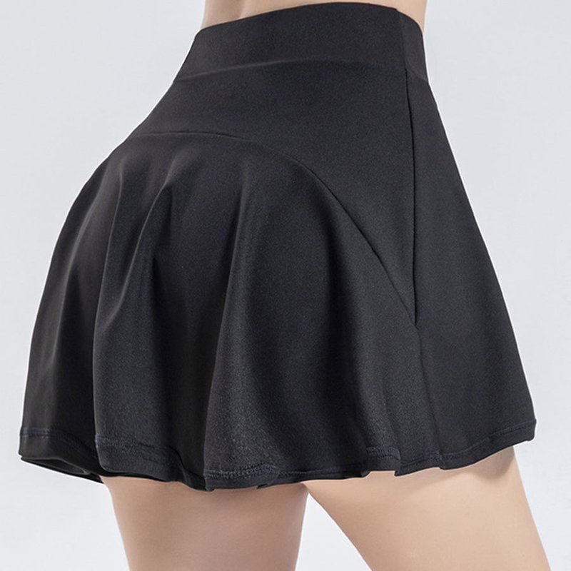 Anna-kaci Mini Ruffled Flounce Lined Circle Tennis Skirt In Black