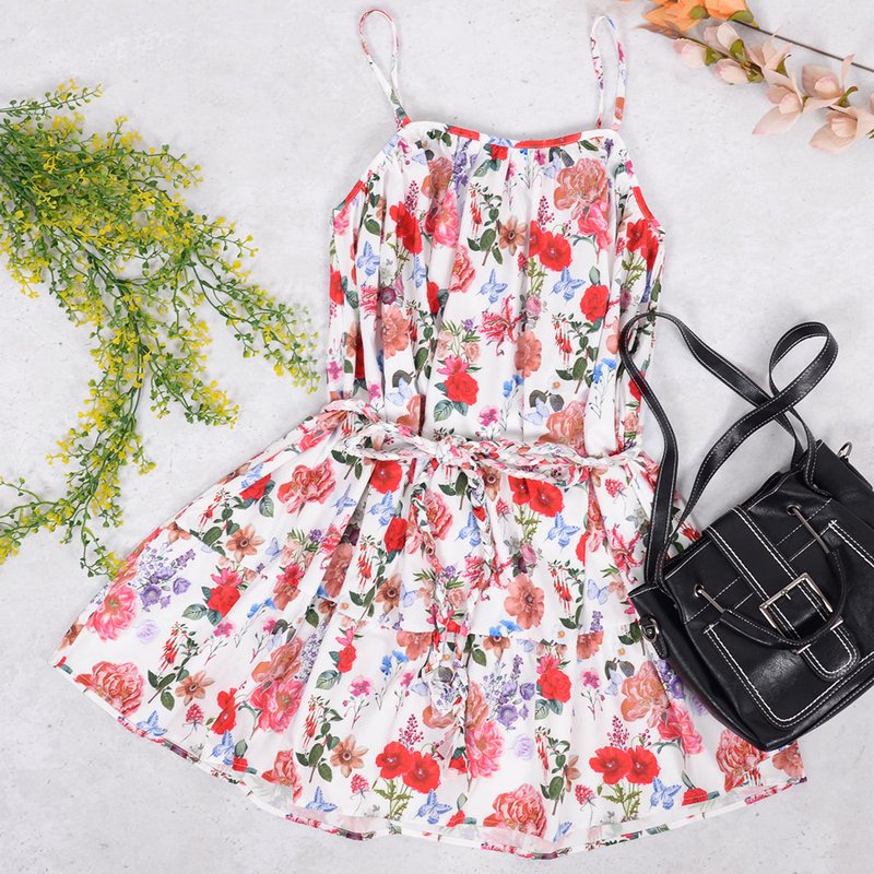 Anna-kaci Multicolor Floral Print Summer Dress In White