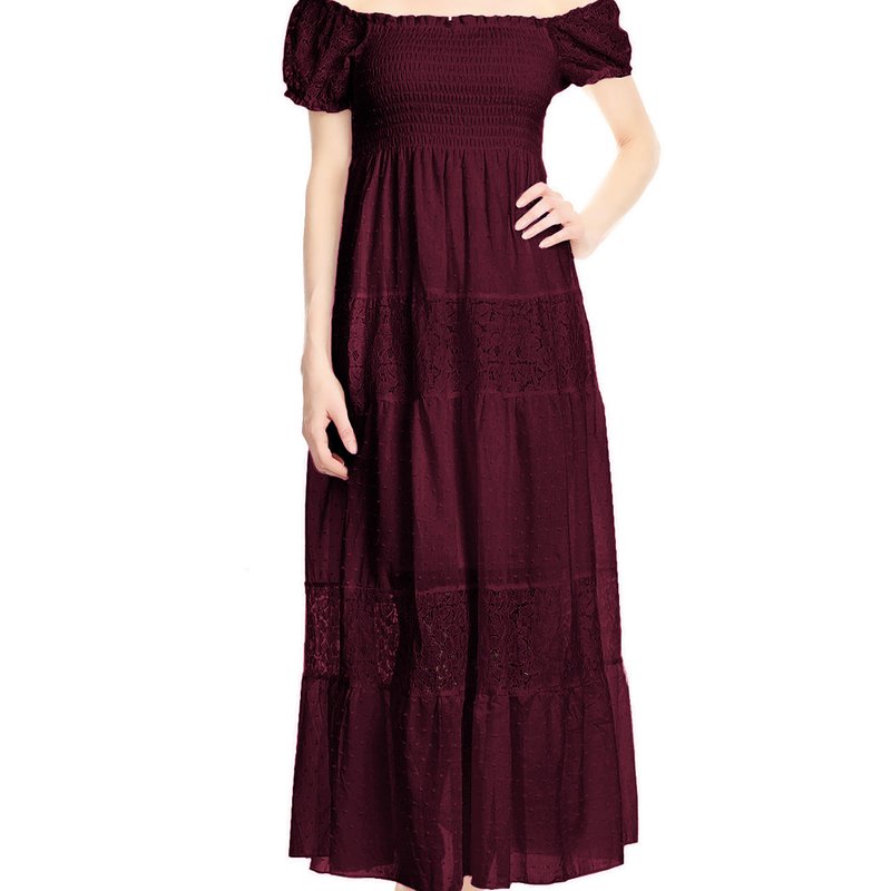 Anna-kaci Off Shoulder Lace Maxi Dress In Red