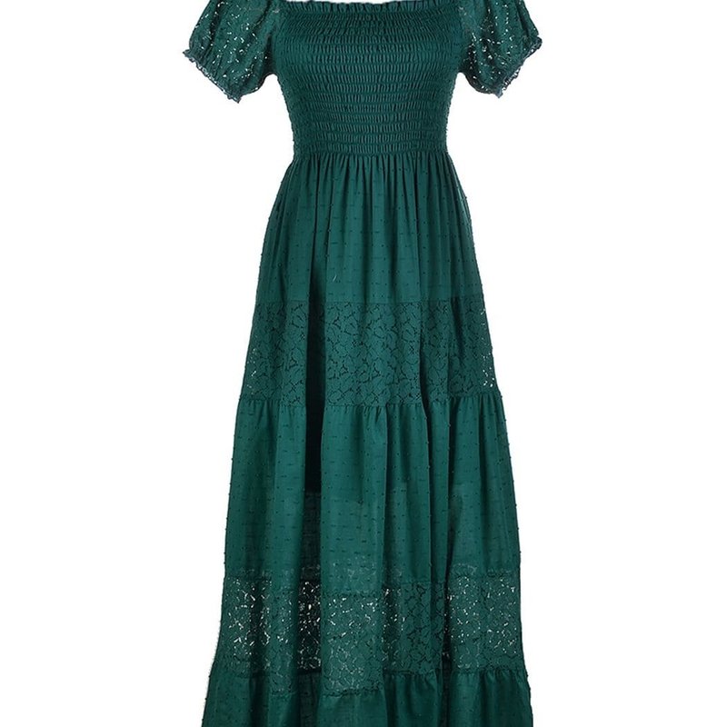 Anna-kaci Off Shoulder Lace Maxi Dress In Green