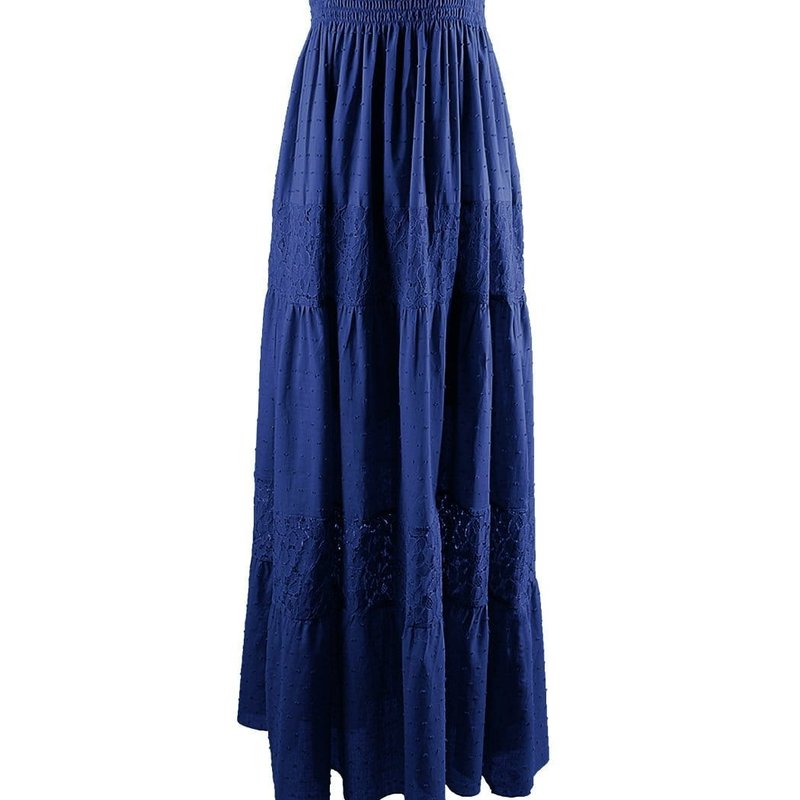 Anna-kaci Off Shoulder Lace Maxi Dress In Blue