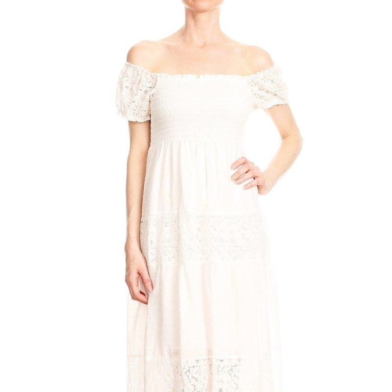 Anna-kaci Off Shoulder Lace Maxi Dress In White