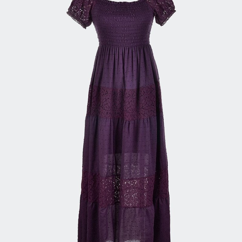 Anna-kaci Off Shoulder Lace Maxi Dress In Purple