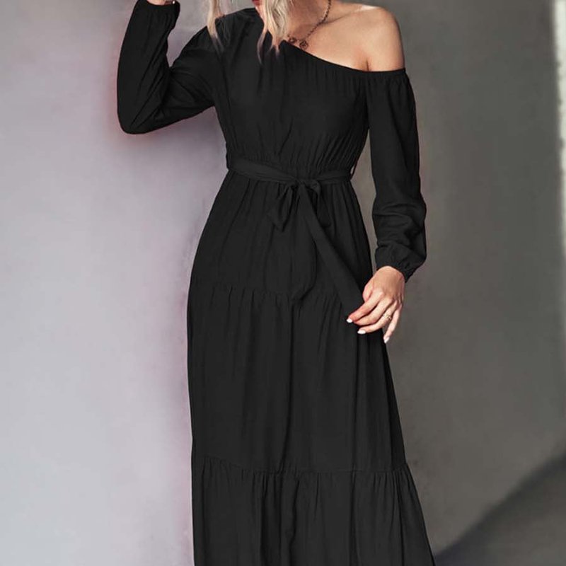 Anna-kaci One Shoulder Tiered Maxi Dress In Black