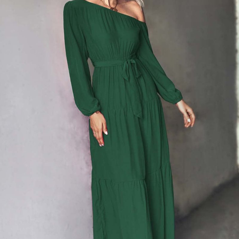 Anna-kaci One Shoulder Tiered Maxi Dress In Green
