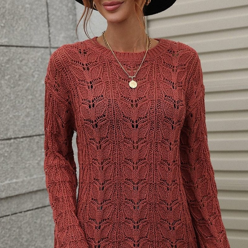 Anna-kaci Patterned Knit Bell Sleeve Sweater In Red