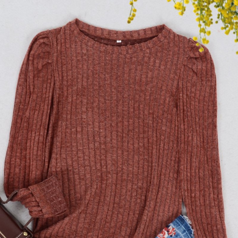 Anna-kaci Pleated Long Sleeve Knit Sweater In Red