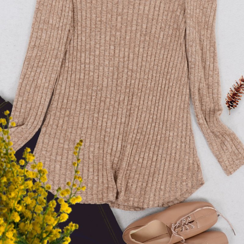 Anna-kaci Pleated Long Sleeve Knit Sweater In Brown