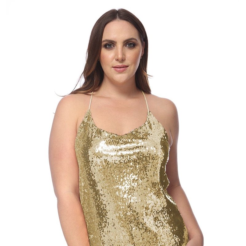 Anna-kaci Plus Size Camisole Sequin Tank Top In Yellow