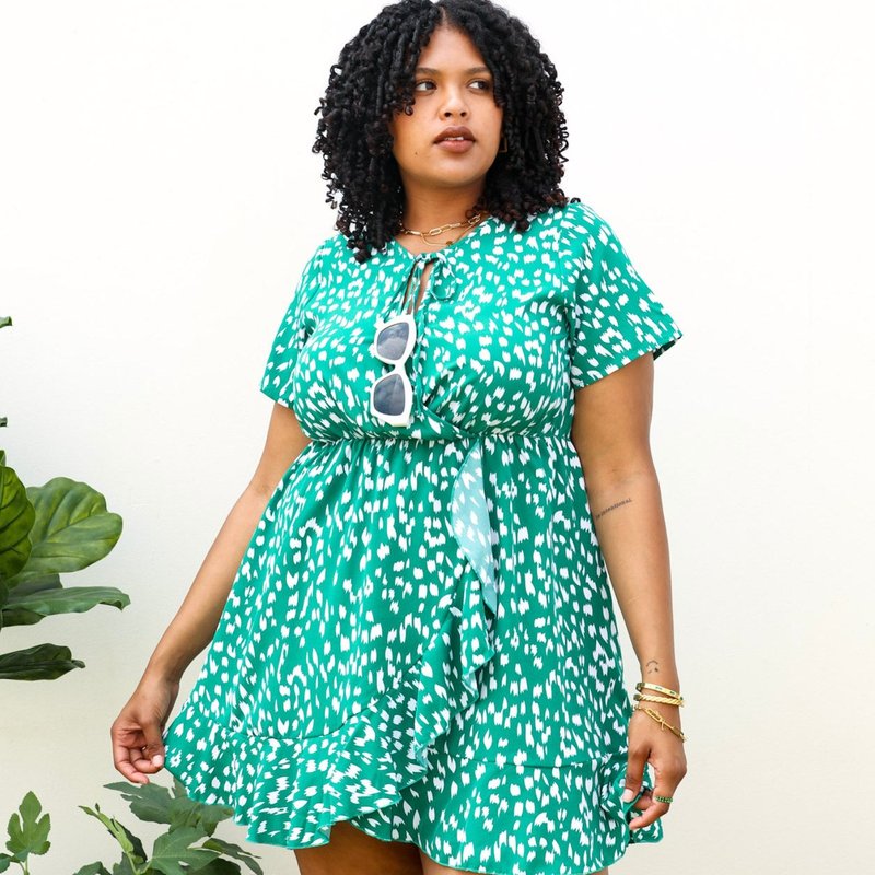 Anna-kaci Plus Size Green Swing Dress With Front Keyhole Neckline