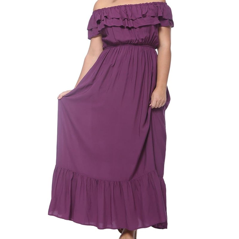 Anna-kaci Plus Size Off Shoulder Ruffle Empire Maxi Dress In Purple