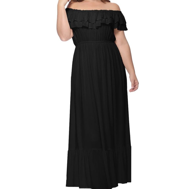 Shop Anna-kaci Plus Size Off Shoulder Ruffle Empire Maxi Dress In Black