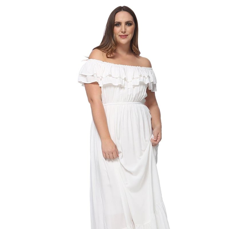 Anna-kaci Plus Size Off Shoulder Ruffle Empire Maxi Dress In White