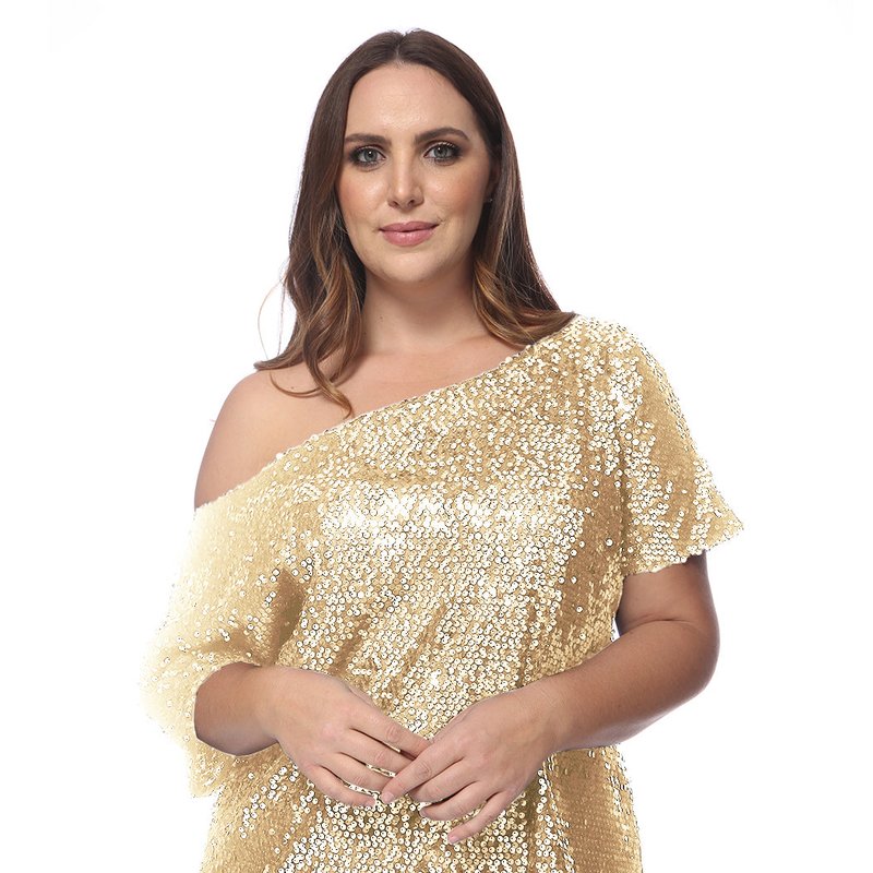 Anna-kaci Plus Size One Shoulder Sequin Top In Yellow