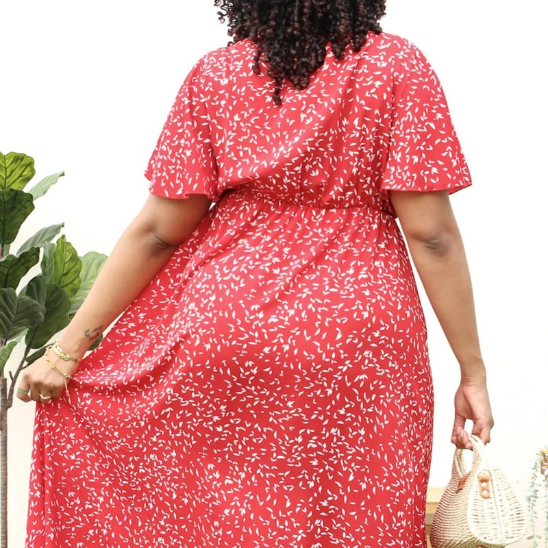Shop Anna-kaci Plus Size V-neck White Floral Print Wrap Maxi Dress In Red
