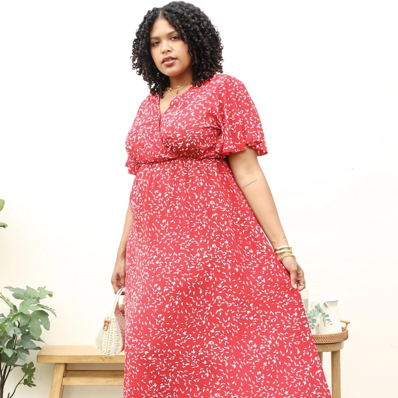 Shop Anna-kaci Plus Size V-neck White Floral Print Wrap Maxi Dress In Red