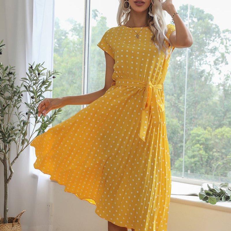 Anna-kaci Polka Dot Cap Sleeve Dress In Yellow