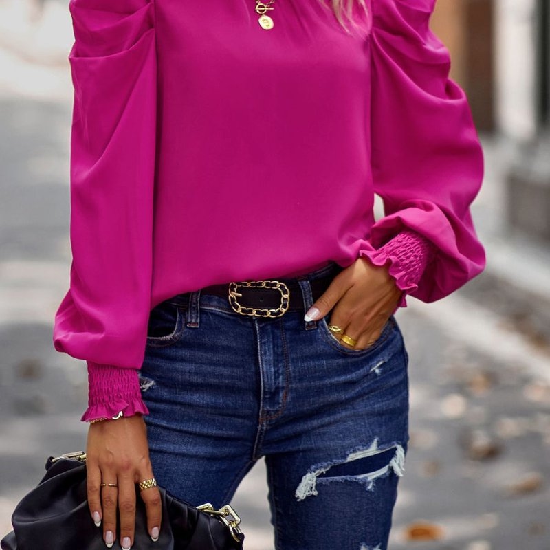 Anna-kaci Puff Sleeve Back Tie Blouse In Pink
